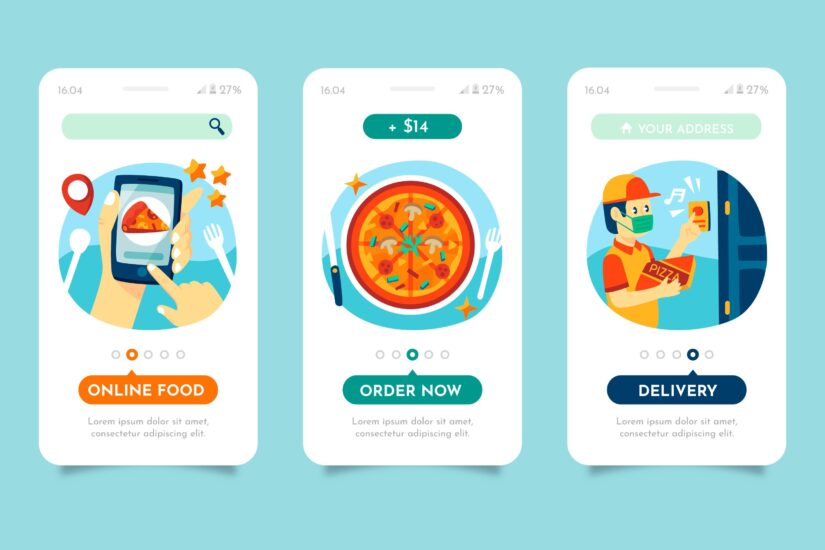 Person ordering food using a mobile app in India, surrounded by traditional dishes