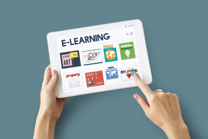 Illustration of students using mobile apps for online learning in India